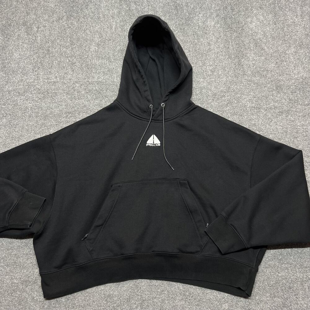 Nike ACG Therma-FIT Hoodie Womens Small Black Fleece Oversized Cropped Pullover